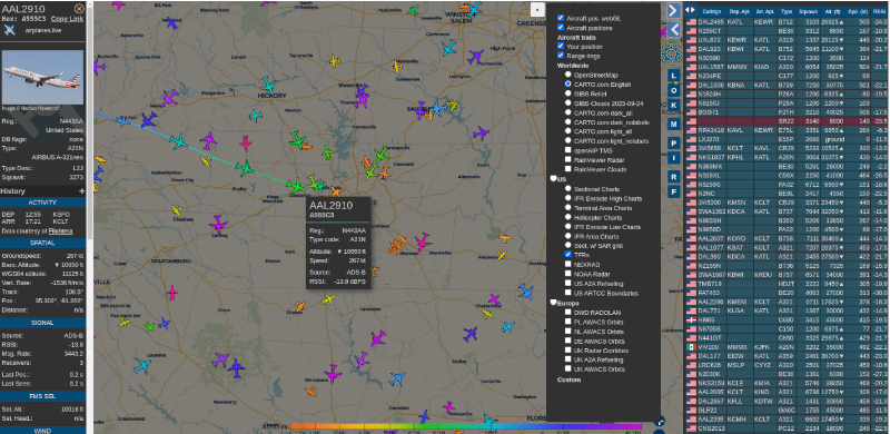 Airplanes.Live ADS-B MLAT map screenshot